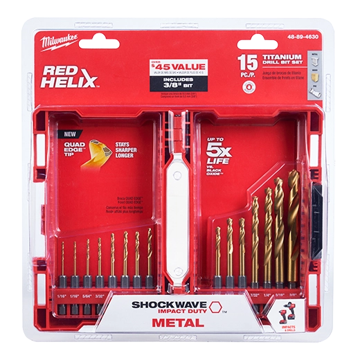 Juego de brocas de titanio SHOCKWAVE™ RED HELIX™ (15 piezas)